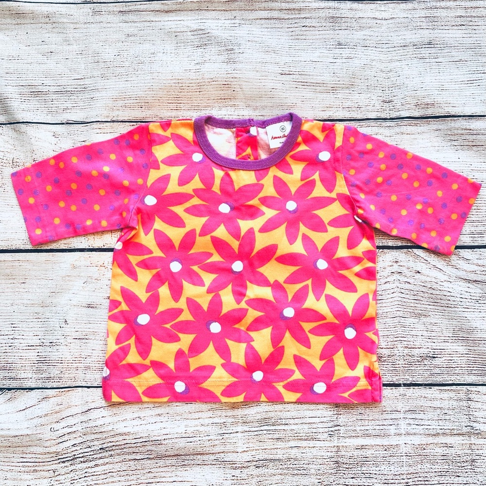 Hanna Andersson Pink Orange Purple Floral Polka Dot T-shirt Girl’s 80 2T